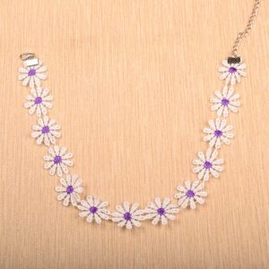 Sweet White Lace Choker Necklace Cute Daisy Flower with Extended Chain Fashional Accessories for Women