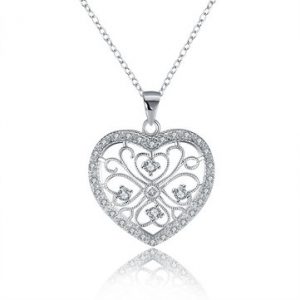 Sweet Women Necklace Heart Zircon Flower Necklace