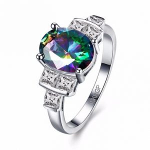 Sweet Women Ring Oval Rainbow Zircon Square Crystal Ring