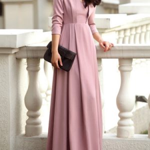 Swing Solid Elegant Long Sleeve Folds Maxi Dress