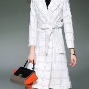 Symmetric Checkered/Plaid Long Sleeve Casual A-line Coat