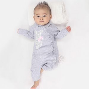 TUBENG Baby Rabbit Ruffles Patchwork Long Sleeve Rompers