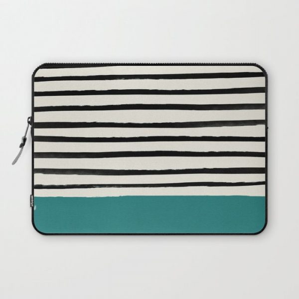 Teal x Stripes Computer Cover by Leah Flores - Laptop Sleeve - 13"