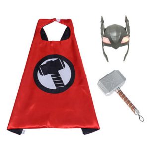 Thor Costume Halloween Kids Red Cloak With Mask And Hammer For Boys