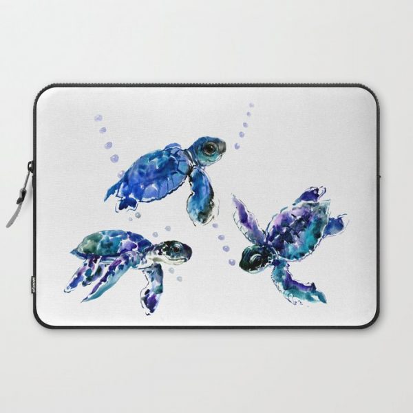 Three Sea Turtles, Marine Blue Aquatic design Computer Cover by SurenArt - Laptop Sleeve - 15"