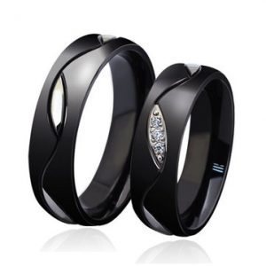 Titanium Steel Crystal Black Couple Finger Ring