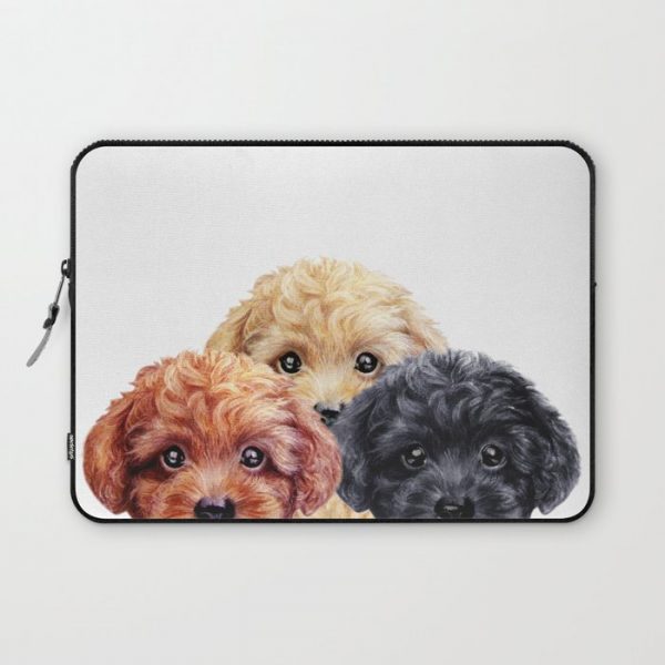 Toy poodle trio, Dog illustration original painting print Computer Cover by MiartDesignCreation - Laptop Sleeve - 13"