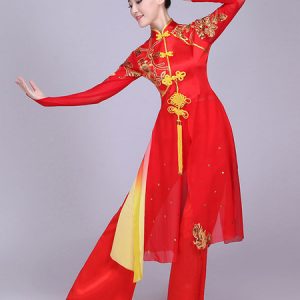 Traditional Chinese Costumes Red Kung Fu Tang Suit Dance Costumes