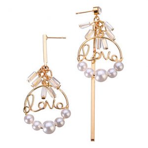 Trendy Asymmetric Love Letters Tassels Crystal Earring