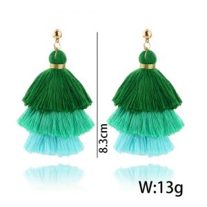 Trendy Fashion Three Color Splice Tassel Hook Fringe Boho Dangle Drop Earrings Women Jewelry