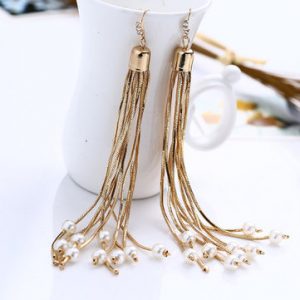 Trendy Gold Tassel Long Earrings