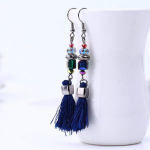 Trendy Silver Drop Blue Tassels Earrings