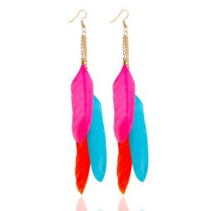 Trendy Tassel Earrings Colorful Feather Long Earrings