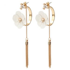 Trendy Tassel Earrings Flower Rhinestone Pearl Earrings