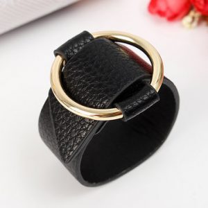 Trendy Women Bracelet PU Leather Alloy Circle Bracelet