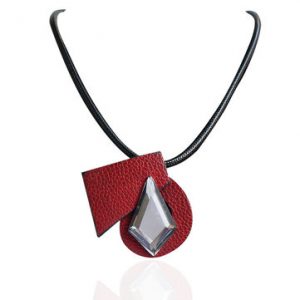 Trendy Women Necklace Leather Crystal Brooch Necklace