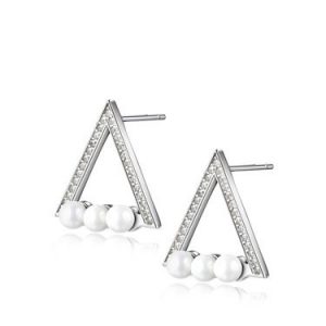 Triangle 925 Sterling Silver Imitation Pearl Crossing Oceans Earrings