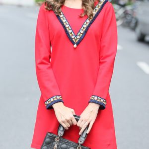 Tribal Crew Neck A-line Vintage Long Sleeve Mini Dress