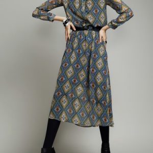 Tribal Long Sleeve Elegant Viscose Midi Dress