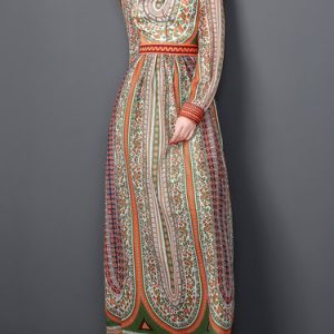 Tribal Printed A-line Long Sleeve Boho Maxi Dress