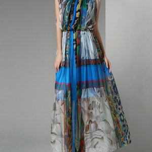 Tribal Vintage Silk Sleeveless Maxi Dress