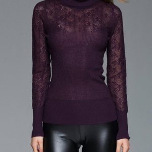 Turtleneck Knitted Plain Casual Long Sleeve Top