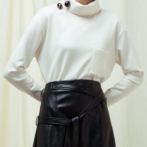 Turtleneck Simple Buttoned Long Sleeved Top