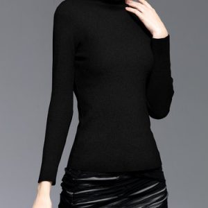 Turtleneck Simple Wool Blend Long Sleeved Top