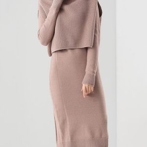 Two Piece Knitted Cotton-blend Casual Sweater Dress