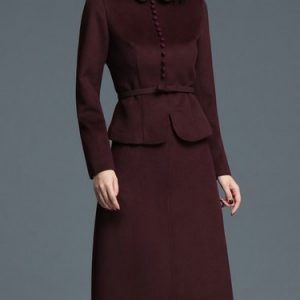 Two Piece Long Sleeve Shirt Collar Elegant Midi Dress with Belt