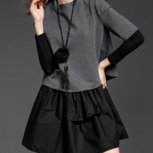 Two Piece Long Sleeve Zipper Stand Collar Mini Dress