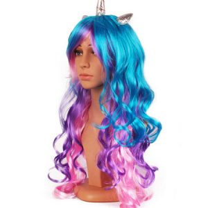 Unicorn Costume Wig Soft Pink Multicolored Synthetic Curly Hair Wigs Halloween Costume Accessories