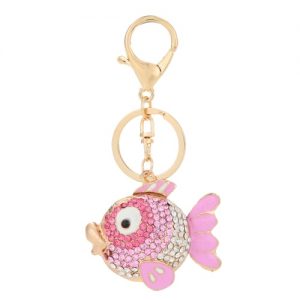 Unique Flying Fish Animal Keyring Rhinestone Car Key Chain Charm Pendant Jewelry Accessories for Gift