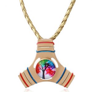 Unisex Fidget Spinner Trinity Shape Necklace Colorful Tree of Life Pendant for Women Men