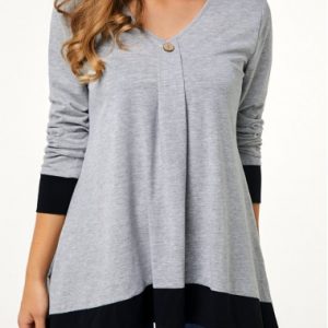 V Neck Contrast Piping Button Detail T Shirt - M