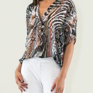 V Neck Half Sleeve Casual Animal Print Blouse