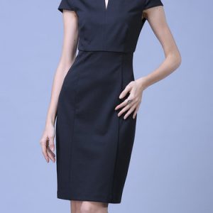 V Neck Short Sleeve Elegant Sheath Cotton-blend Midi Dress