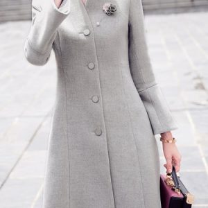 V Neck Simple Long Sleeve Plain Coat