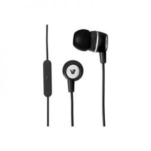 V7 HA110-BLK-12NB 4ft Stereo Earbuds with Inline Microphone - Black