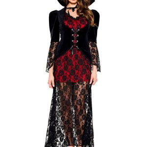 Vampire Halloween Costumes Print Lace Demons Monsters Dress Performance Set Holidays Costumes