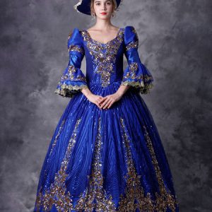 Victorian Dress Retro Costume Blue Women Baroque Masquerade Ball Gowns Royal Vintage Costumes Halloween