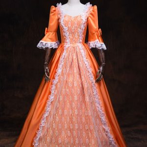 Victorian Dress Royal Retro Orange Baroque Masquerade Ball Gowns Ruffles Vintage Costume Halloween