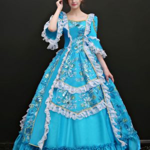 Victorian Era Costume Women's Princess Halloween Blue Long Dresses