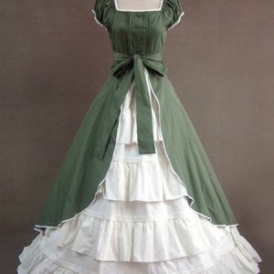 Victorian Green Short Sleeves Retro Dress Costume Halloween