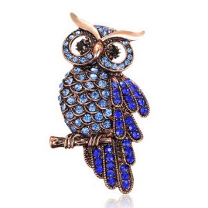 Vintage Alloy Crystal Owl Brooch