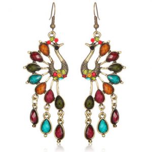 Vintage Alloy Peacock Long Crystal Tassel Earrings for Women