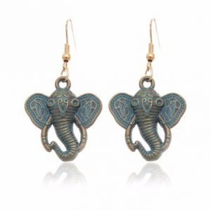 Vintage Blue Alloy Elephant Long Earrings