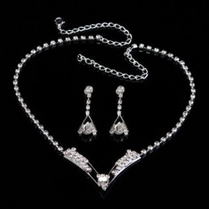 Vintage Bridal Rhinestone Necklace Earrings Jewelry Set for Women