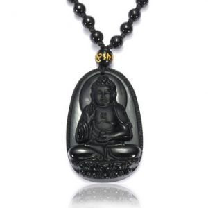 Vintage Buddha Necklace Black Obsidian Buddha Raise Hands Necklace