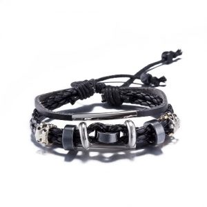 Vintage Fashion Alloy Metal Charm Rope Leather Wristband Unisex Bracelet